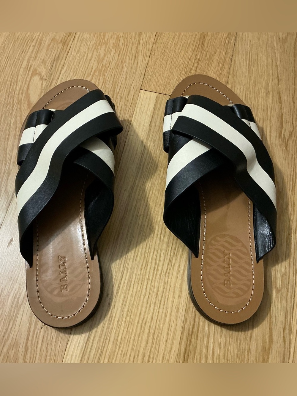 Bally Cross leather strap flat sole open toe sandals